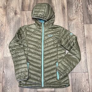 Mountain Hardwear Olive Quilted Jacket with Aqua Accents